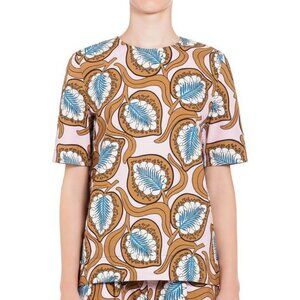 Marni SS/18 Caramel Desert-Print Leaf Short-Sleeve Blouse